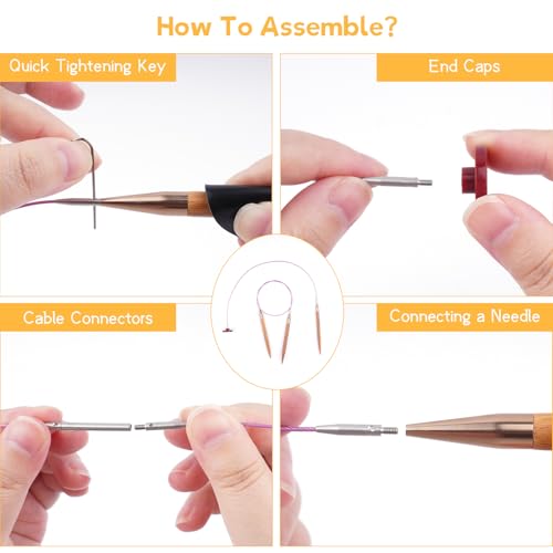 Weabetfu Knitting Needles Set with Bamboo Circular Knitting Needle 13 Pair Interchangeable Knitting Needles and Cables, Accessories and Case Perfect for Beginner, DIY Crafts - Image 5