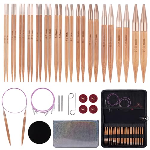 Weabetfu Knitting Needles Set with Bamboo Circular Knitting Needle 13 Pair Interchangeable Knitting Needles and Cables, Accessories and Case Perfect for Beginner, DIY Crafts - Image 1