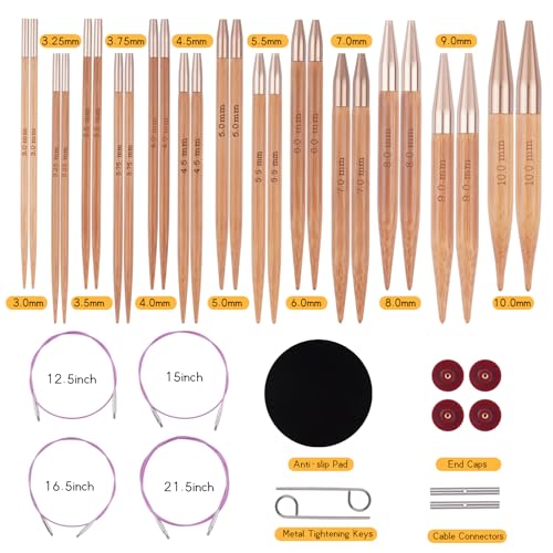 Weabetfu Knitting Needles Set with Bamboo Circular Knitting Needle 13 Pair Interchangeable Knitting Needles and Cables, Accessories and Case Perfect for Beginner, DIY Crafts - Image 3