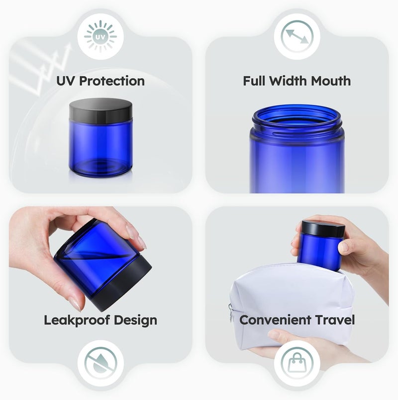 Tecohouse 4 oz Glass Jars with Lids, 24 Pack Blue Small Glass Jars with Black Lids Leakproof Round Airtight Empty Cosmetic Travel Containers with Inner Liners For Lotions Powders and Candle Making - Image 4
