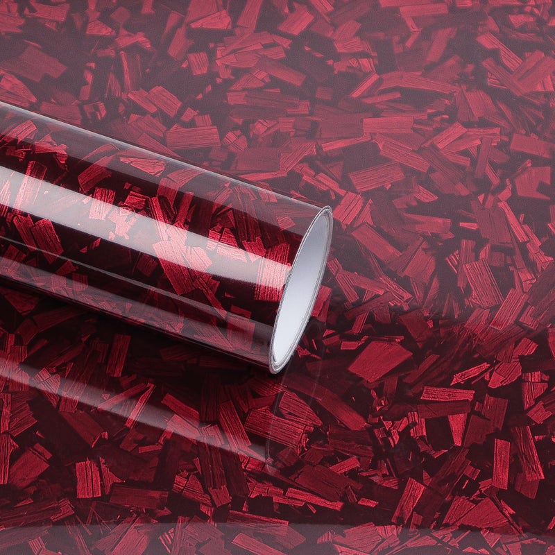 Lypumso Red Forged Carbon Fiber Vinyl Wrap High Gloss Car Wrap Vinyl Roll Auto DIY Decal Film Sheet with Air Release Technology SelfAdhesive Car Wrapping 1ft x 5ft