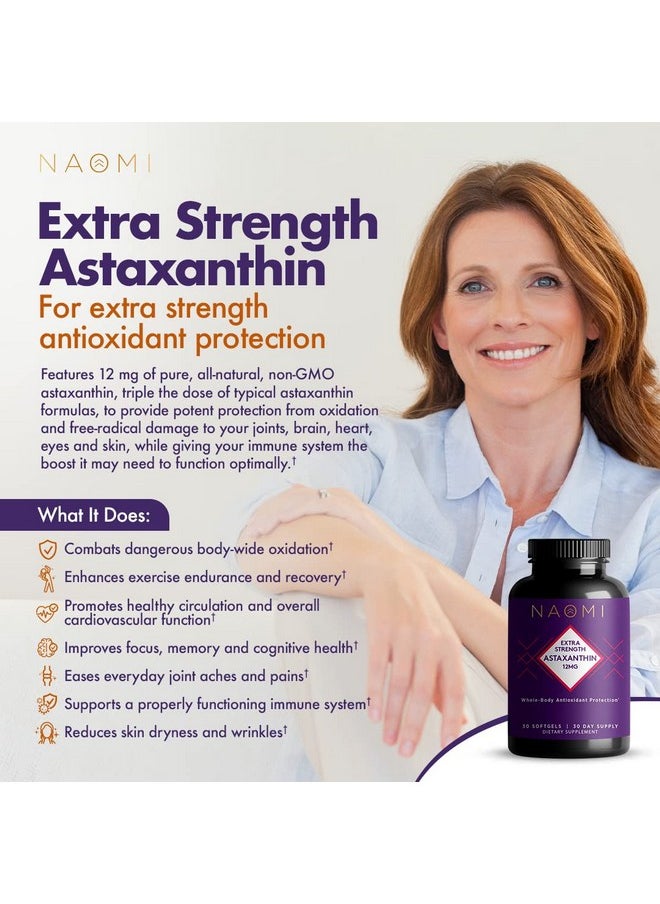 Naomi Extra Strength Patented Astaxanthin 12Mg Supplement From Alaskan Algae Natural Support For Skin & Eye Health Joint Support Non Gmo Gluten Free Vegan 30 Softgels 1 Month Supply  - Image 5