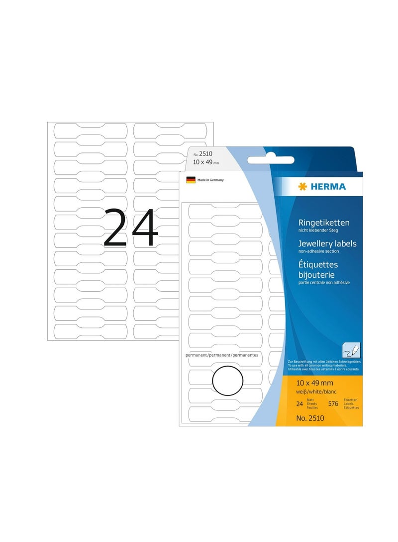 هيرما ملصقات حلقية HERMA 2510 (49 × 10 مم، 25 ورقة، ورق غير لامع) ذاتية اللصق، ملصقات أسعار لاصقة دائمة للكتابة اليدوية، 600 ملصق، 10 × 49 مم، أبيض - Image 4