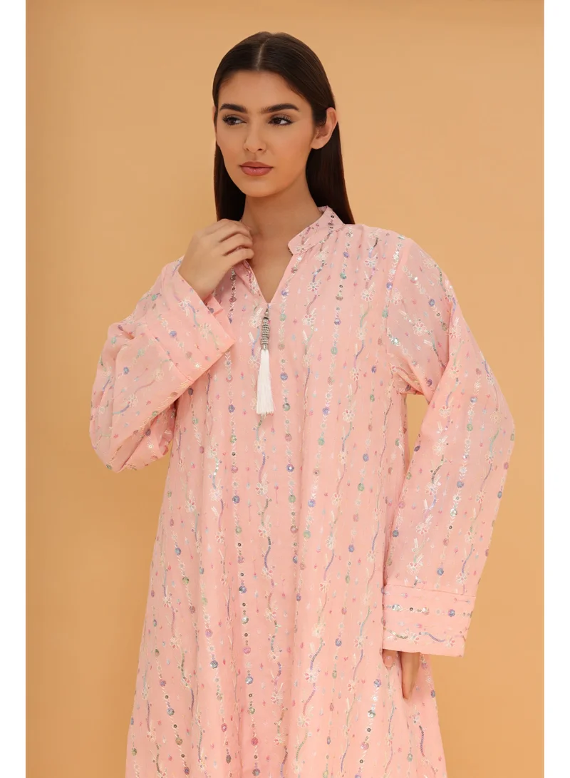 اكسا جلابية ورود صحارى  IK5040 وردي