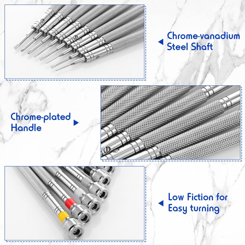 Chumia 8 Pieces Precision Jewelers Screwdriver Set, Micro Watch Repair Screwdriver Set 0.6-1.6 mm for Watch, Eyeglasses, Jewelry Work, Electronics Repair(Flathead, Phillips) - Image 4