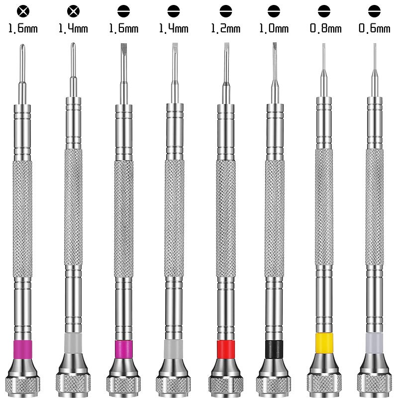 Chumia 8 Pieces Precision Jewelers Screwdriver Set, Micro Watch Repair Screwdriver Set 0.6-1.6 mm for Watch, Eyeglasses, Jewelry Work, Electronics Repair(Flathead, Phillips) - Image 3