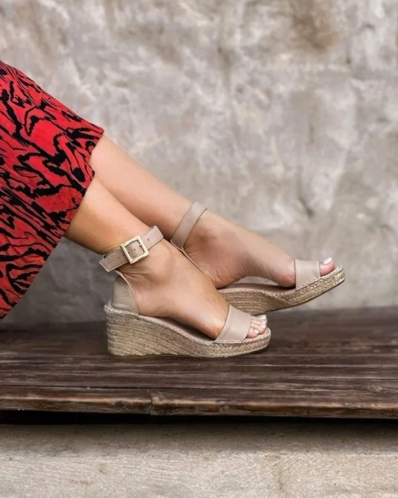 SHOEQ Sand Olivia Espadrille Wedge for Women | Best Price UAE