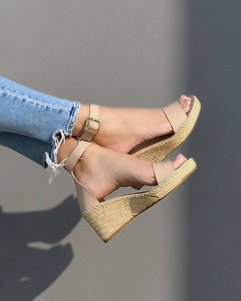 SHOEQ Sand Olivia Espadrille Wedge for Women | Best Price UAE