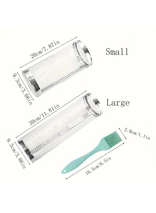 Large Stainless Steel BBQ Grill Cage And Oil Brush Set For Outdoor Kitchen Grilling - Image 3