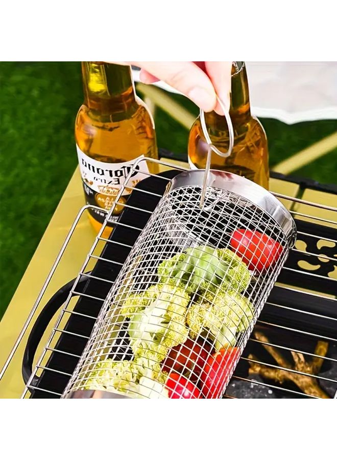 Large Stainless Steel BBQ Grill Cage And Oil Brush Set For Outdoor Kitchen Grilling - Image 2