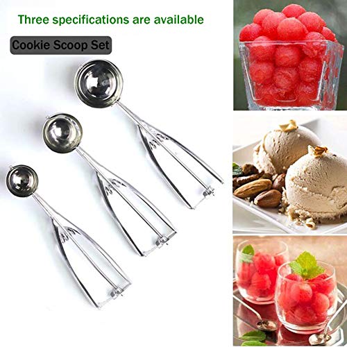 SSydl Cookie Scoop Set 3 PCS, with Trigger Large-Medium-Small Size for Kitchen Family Ice Cream Cookie Cupcake Muffin Meatbal multipurpose tainless Steel Ice Cream Scooper - Image 5