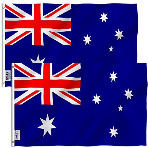 Anley Pack of 2 Fly Breeze 3x5 Foot Australia Flag Vivid Color and Fade proof Canvas Header and Double Stitched Australian National Flags Polyester with Brass Grommets 3 X 5 Ft - Image 1