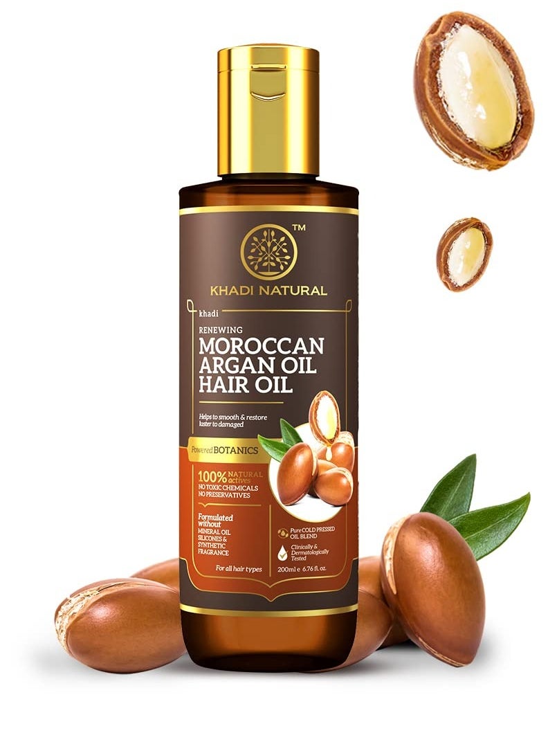 Khadi Natural Khadi Natural Moroccan Argan Hair Oil Hair Oil for Frizzy and Unmanageable Hair Oil that helps hair regain its shine Suitable for All Hair Types Powered Botanics 200ml  - Image 1