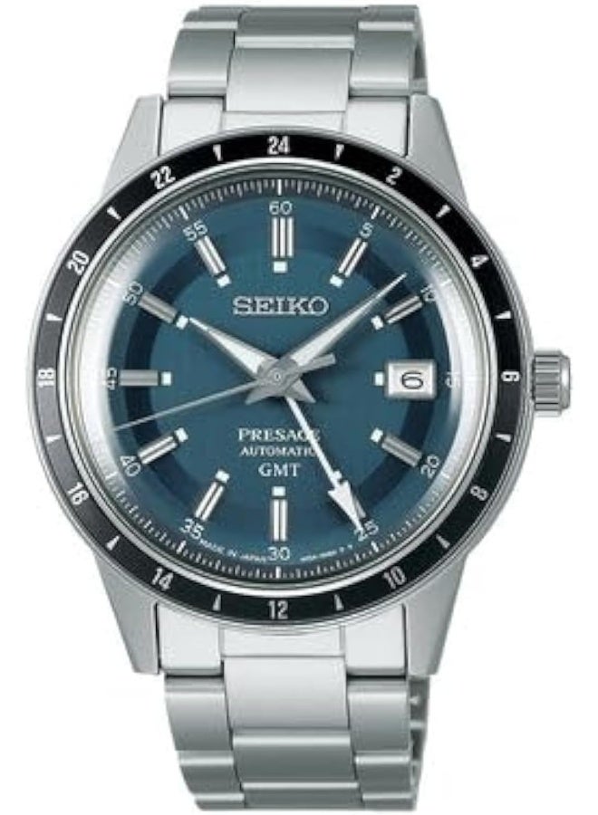 Seiko SEIKO Men's Blue Dial Silver Stainless Steel Band Presage Automatic GMT Analog Watch, SSK009 