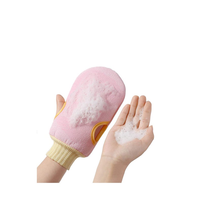 Zikra 2 Pack Exfoliating Gloves Body Scrub Exfoliator Eraser Mitt Loofah Body Exfoliation Mitt Scrubbers Exfoliate Arms Legs Face Cloth Cleansing Gloves for Bath (Green + Pink) - Image 2