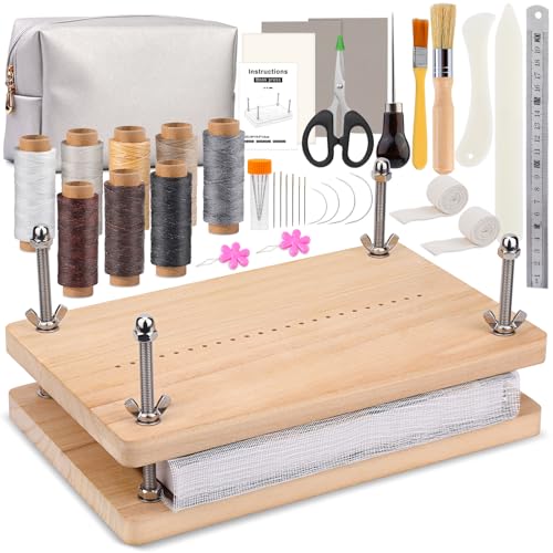 UzecPk Book Binding Kits, Book Binding, Bookbinding Kit, Book Binding Materials, Book Making Kit, Book Press with Book Cloth Bone Folder Awl Bookbinding Needles Wax Thread, 11.8 X 7.6 Inches - Image 1