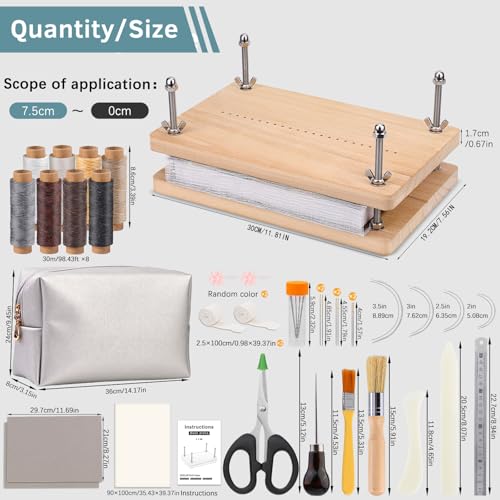 UzecPk Book Binding Kits, Book Binding, Bookbinding Kit, Book Binding Materials, Book Making Kit, Book Press with Book Cloth Bone Folder Awl Bookbinding Needles Wax Thread, 11.8 X 7.6 Inches - Image 2