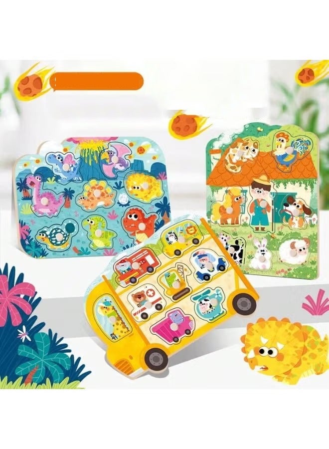 Montessori Baby Early Learning Grab Board, Cartoon Animal Recognition Matching Puzzle, Early Childhood Education Toy for Girls - Image 1