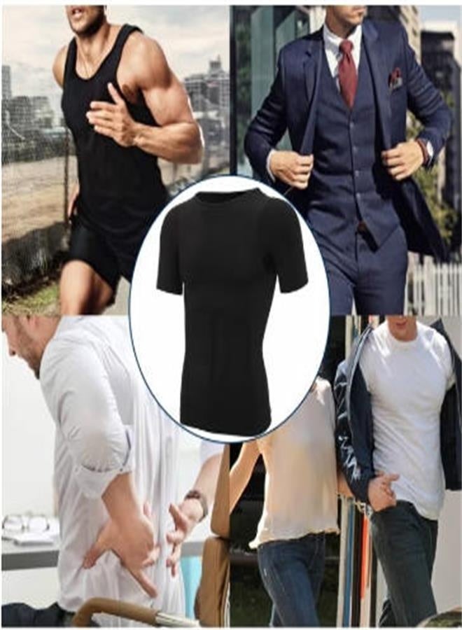 Black Men's Slimming Short Sleeve - Tummy Control Compression Shirt - Image 2