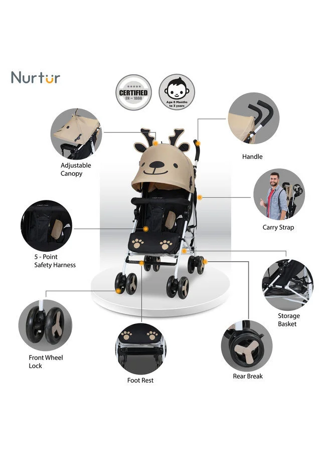 نورتر Luca Lightweight Stroller 0 To 36 Months Storage Basket Detachable Bumper 5 Point Safety Harness Compact Design Shoulder Strap