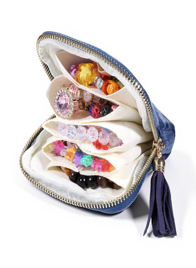 Qulkws Blue Velvet Portable Jewelry Storage Bag Small Travel Jewelry Pouch Travel Jewelrys Case Organizer for Women Zipper Pouch Bag for Necklaces Bracelets Bangles Rings Earrings Gemstones Storage - Image 1