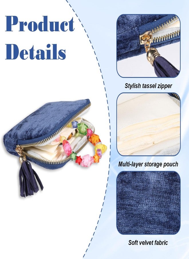 Qulkws Blue Velvet Portable Jewelry Storage Bag Small Travel Jewelry Pouch Travel Jewelrys Case Organizer for Women Zipper Pouch Bag for Necklaces Bracelets Bangles Rings Earrings Gemstones Storage - Image 4