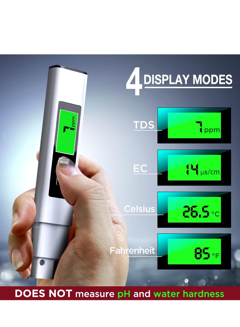 جهاز 4 في 1 لقياس TDS الرقمي لاختبار المياه - دقيق وموثوق لقياس TDS وEC ودرجة الحرارة (°C,°F) - مدى قياس 0-9990 جزء في المليون - للاستخدام الاحترافي في مياه الشرب، أنظمة RO/DI، أحواض الأسماك وغيرها  - Image 3