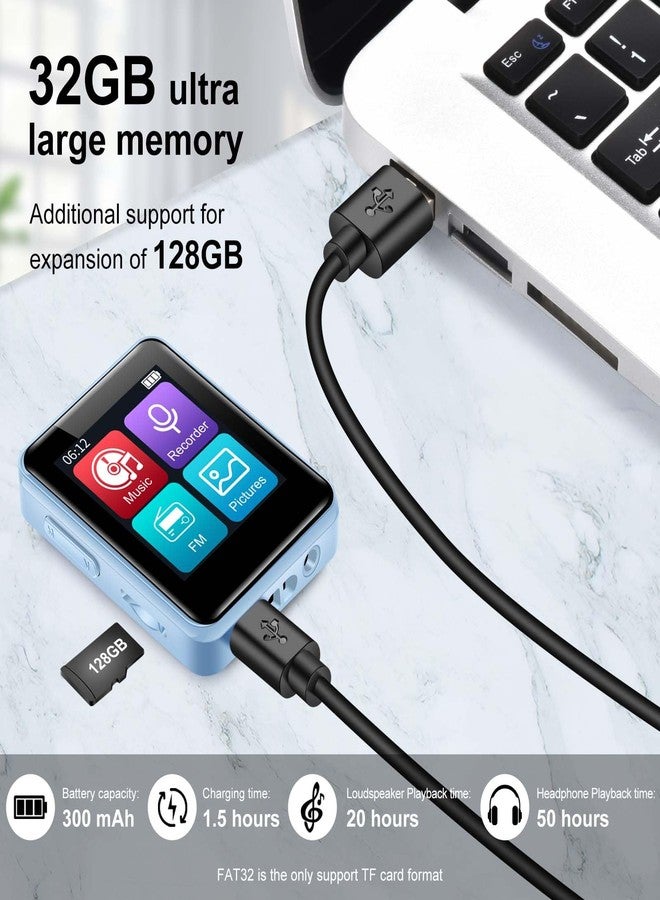 woolynew 32GB MP3 Player with Bluetooth, 1.8 inch Screen, with FM Radio, Recorder, Portable Sport HiFi Music Player Up to 512GB, Blue - Image 3