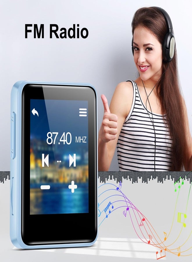 woolynew 32GB MP3 Player with Bluetooth, 1.8 inch Screen, with FM Radio, Recorder, Portable Sport HiFi Music Player Up to 512GB, Blue - Image 2