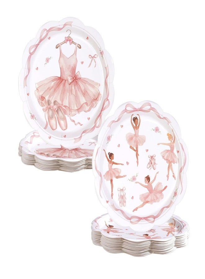 Greencian 50Pcs Ballerina Birthday Paper Plates 9 Inch Heavy Duty Ballet Tutu Dancer Pink Bows Scalloped Disposable Dessert Plates Ballerina Party Decorations for Girls Ballet Wedding Baby Shower Party Supplies - Image 1