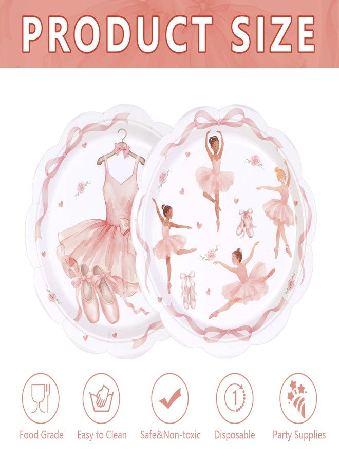 Greencian 50Pcs Ballerina Birthday Paper Plates 9 Inch Heavy Duty Ballet Tutu Dancer Pink Bows Scalloped Disposable Dessert Plates Ballerina Party Decorations for Girls Ballet Wedding Baby Shower Party Supplies - Image 4