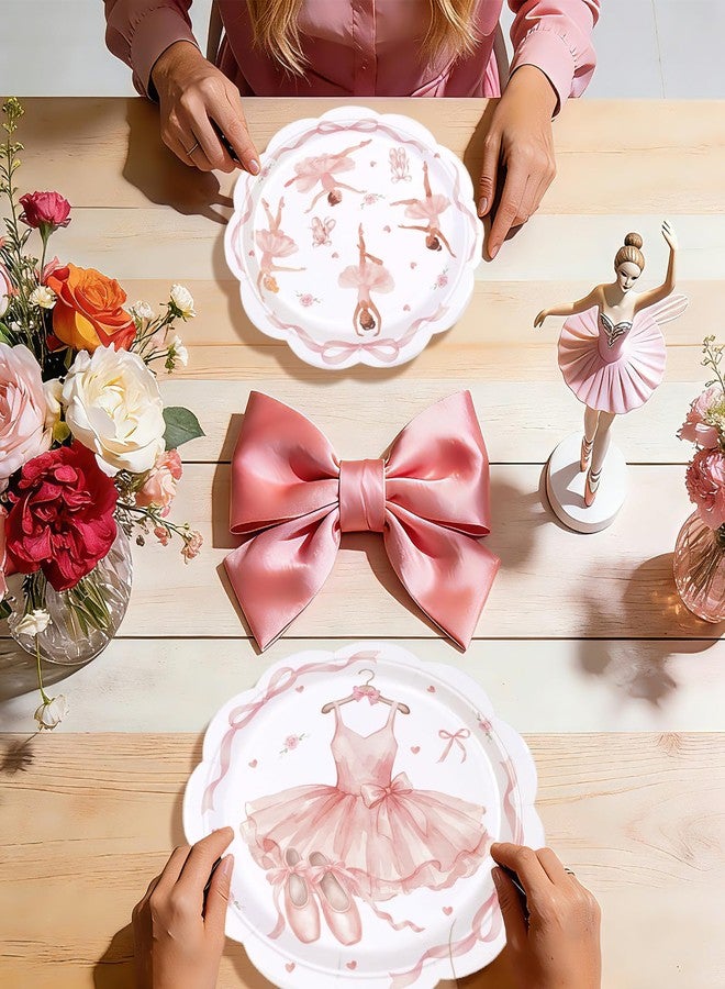 Greencian 50Pcs Ballerina Birthday Paper Plates 9 Inch Heavy Duty Ballet Tutu Dancer Pink Bows Scalloped Disposable Dessert Plates Ballerina Party Decorations for Girls Ballet Wedding Baby Shower Party Supplies - Image 5
