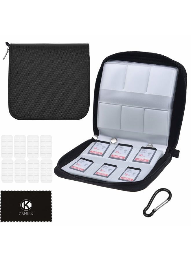 CamKix Memory Card Case - Fits up to 88x SD, SDHC, Micro SD, Mini SD and 4X CF - Holder with 88 Slots (8 Pages) - for Storage and Travel - Microfiber Cleaning Cloth, Carabiner and Labels Included - Image 1