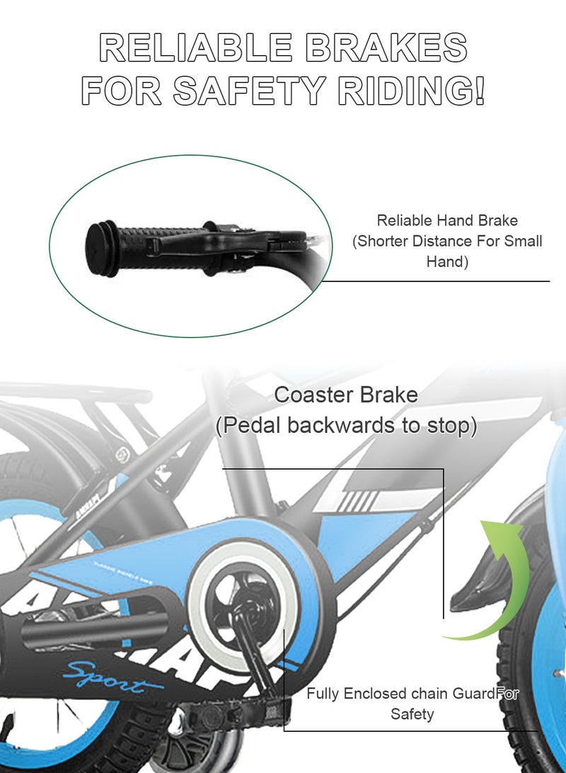 MaBaby دراجة أطفال 12-14-16-18-20 بوصة، دراجة للأطفال مع عجلات تدريب متلألئة وسلة، مقعد خلفي ومقعد قابل للتعديل، دراجة توازن للبنات والأولاد - Image 4