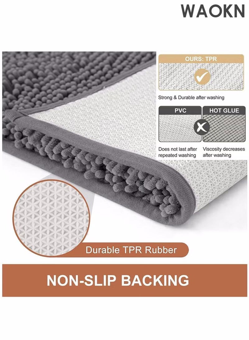 دبليو أيه أو كي أن سجادة حمام، سجادات حمام بقاعدة غير قابلة للانزلاق، سجادة حمام سريعة الجفاف، سجادة حمام فائقة النعومة والامتصاص مع قاعدة مطاطية غير قابلة للانزلاق، سجادات ماصة غير قابلة للانزلاق، قابلة للغسل في الغسالة وسريعة الجفاف، إكسسوارات حمام ديكورية 40*60 سم سجادة حمام غير قابلة للانزلاق لأرضية الحمام والحوض والدش (رمادي غامق) - Image 5