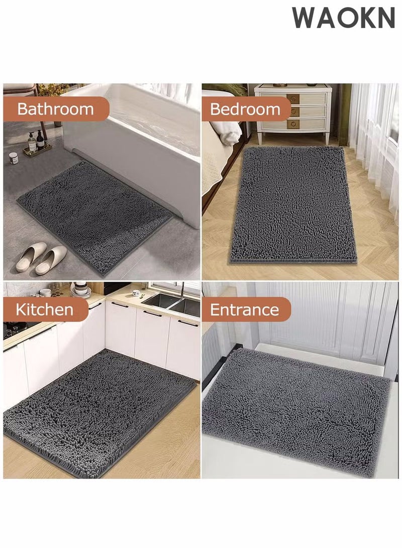 دبليو أيه أو كي أن سجادة حمام، سجادات حمام بقاعدة غير قابلة للانزلاق، سجادة حمام سريعة الجفاف، سجادة حمام فائقة النعومة والامتصاص مع قاعدة مطاطية غير قابلة للانزلاق، سجادات ماصة غير قابلة للانزلاق، قابلة للغسل في الغسالة وسريعة الجفاف، إكسسوارات حمام ديكورية 40*60 سم سجادة حمام غير قابلة للانزلاق لأرضية الحمام والحوض والدش (رمادي غامق) - Image 4