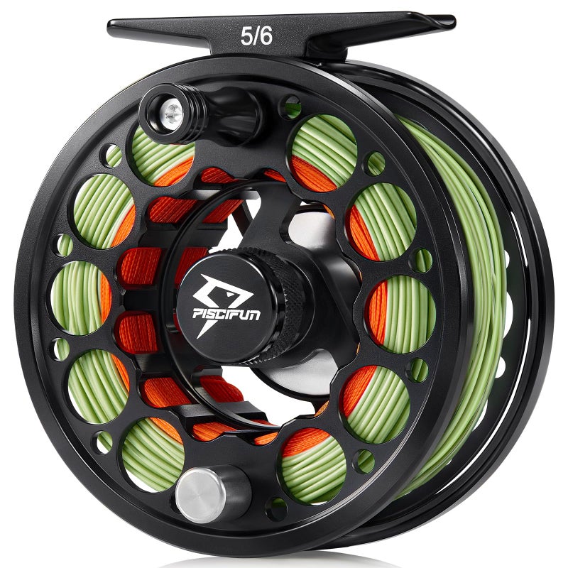 Piscifun Sword Fly Fishing Reel with Line PreLoaded CNCMachined Aluminum Alloy Fly Reel Light Weight and Corrosion Resistance Design 56wt Black - Image 2