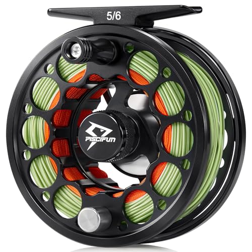 Piscifun Sword Fly Fishing Reel with Line PreLoaded CNCMachined Aluminum Alloy Fly Reel Light Weight and Corrosion Resistance Design 56wt Black - Image 1