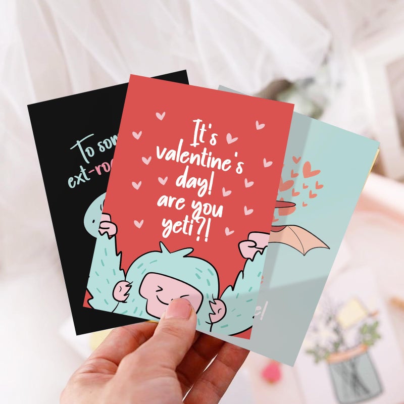 Obbyidk 24 Funny Valentine's Day Card Set, Assorted Pun Note Cards with Envelopes, Cute Valentines Cards Pack for Kids Student Classroom School, 4 x 6 In(8 Designs, 3 Each) - Image 5