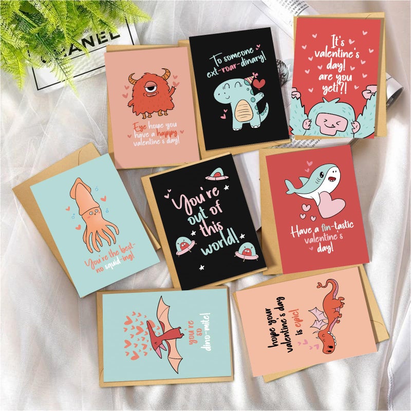 Obbyidk 24 Funny Valentine's Day Card Set, Assorted Pun Note Cards with Envelopes, Cute Valentines Cards Pack for Kids Student Classroom School, 4 x 6 In(8 Designs, 3 Each) - Image 2