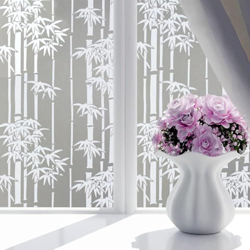 WISDOM Privacy Window Film Frosted Glass Film Glass Film No Glue Anti-UV Window Sticker Non Adhesive for Privacy Office Meeting Room Bathroom Living Room (Bamboo Leaf Frosted, 24 x 52) - Image 1