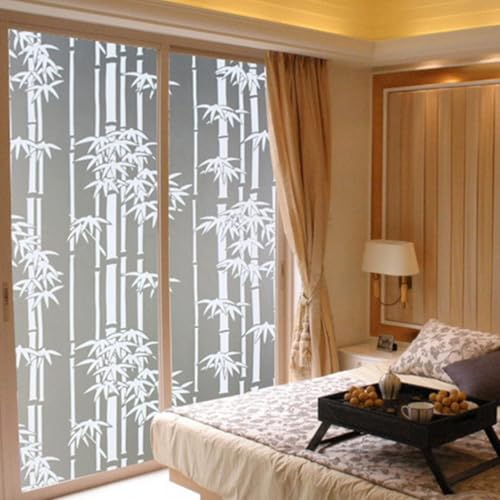WISDOM Privacy Window Film Frosted Glass Film Glass Film No Glue Anti-UV Window Sticker Non Adhesive for Privacy Office Meeting Room Bathroom Living Room (Bamboo Leaf Frosted, 24 x 52) - Image 4