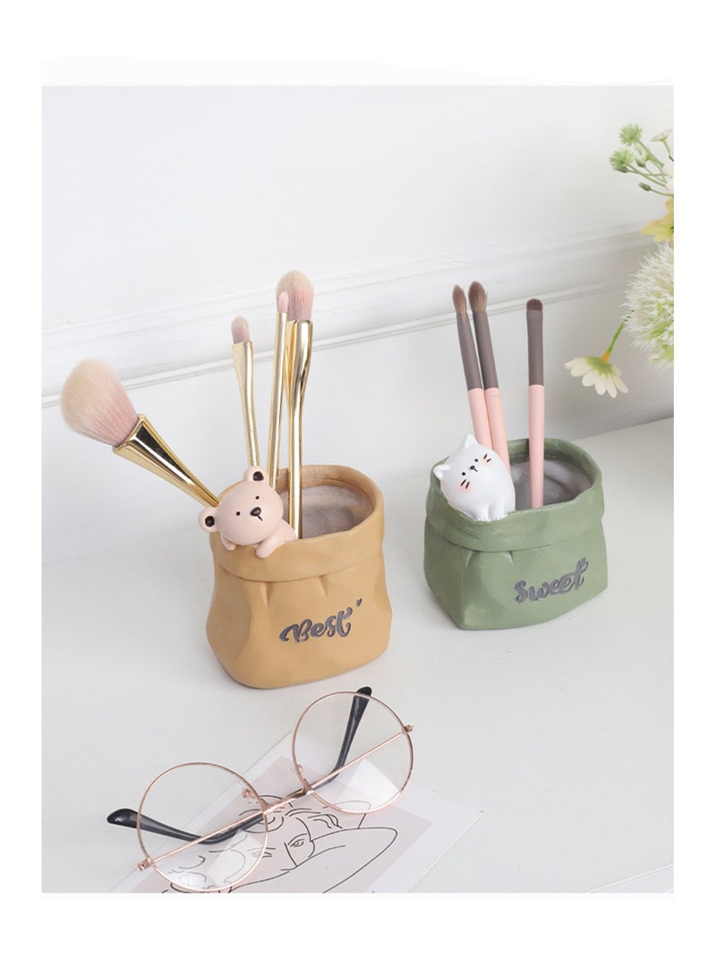 Generic Creative Nordic Paper Bag Succulent Small Flower Pot, Desktop Mini Resin Flower Pot With Drainage Device Suitable For Vanilla Cactus Air Plant, Small Pen Holder Storage Box Home Decoration (Puppy)  - Image 3