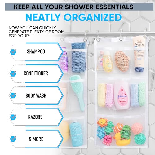 Handy Laundry Shower Curtain Bathroom Organizer -9 Pockets- Perfect for Organizing Home Bath, Your Toiletries and kid's Toys in Nine Durable Deep Mesh Pockets. Hang on Existing Shower Curtain Rings. - Image 3