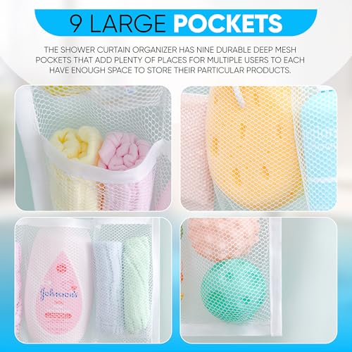 Handy Laundry Shower Curtain Bathroom Organizer -9 Pockets- Perfect for Organizing Home Bath, Your Toiletries and kid's Toys in Nine Durable Deep Mesh Pockets. Hang on Existing Shower Curtain Rings. - Image 4