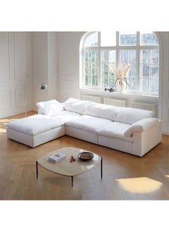 Karnak Cloud Sofa 3-Seater Luxury Design Sectional Sofa with Ottoman For Living Room Furniture – White Polyester Fabric