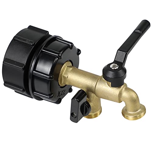 CNYGO 275-330 Gallon IBC Tote Water Tank Adapter, 2 in 1 Double Faucets 2.36" Coarse Thread+ 2.36"Fine Thread IBC Tote Valve Fittings Brass Hose Faucet Garden Hose Connector Replacement Parts - Image 1