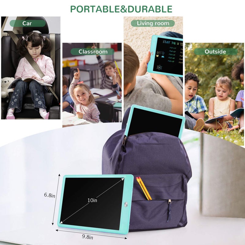TEKFUN ألعاب TEKFUN للبنات والأولاد 10IN لوح كتابة LCD، لوحة رسم سحرية مع قلم مضاد للفقد، تلوين بدون فوضى لوسادة رسم الأطفال، ألعاب هدايا سفر للأطفال في السيارة والطائرة (أصفر) - Image 3