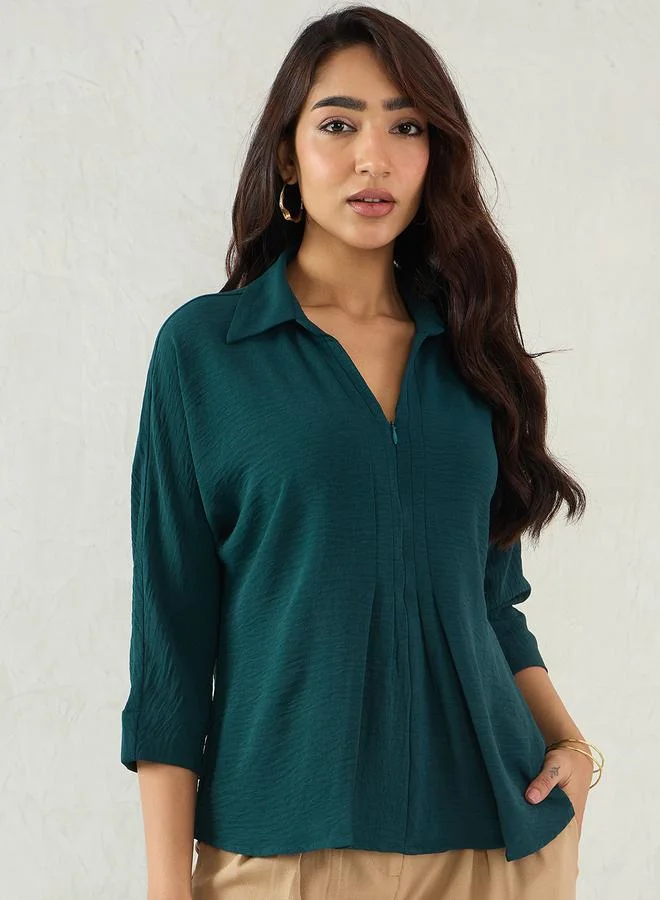فيميلا Femmella Green Pleated Detail Regular Fit Top