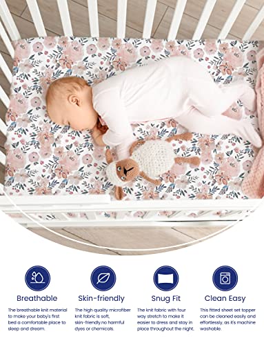 TotAha Premium Stretchy Crib Sheets (2-Pack)-Hypoallergenic, Silky Comfort, Buttery Soft, Calming Effect, All-Season Jersey-Knit Sheets, 9'' Extra Deep Pocket(Meredith Allover Floral & Pale Pink) - Image 2